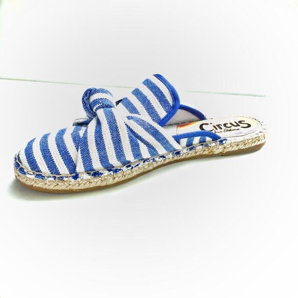 Circus Sam Edelman Striped Espadrille Mules 8 Bow Toe Slip On Canvas Summer Chic - Picture 11 of 16